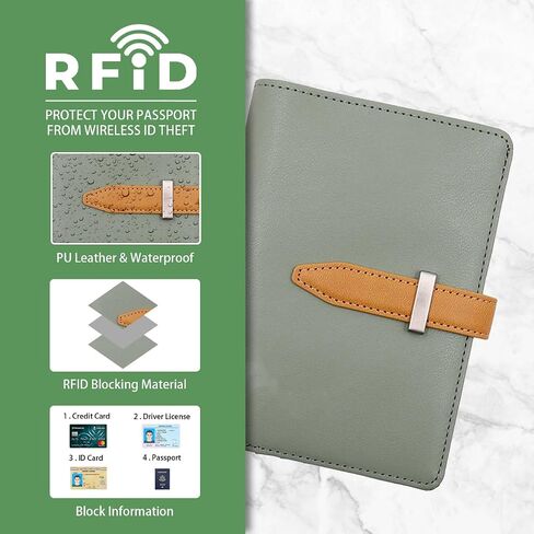 Passport Holder RFID Blocking Travel Passport Wallet Slim Leather Passport Cover Case for Men and Women (Moss Green) in Saudi Arabia