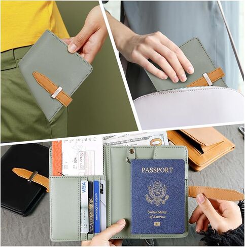 Passport Holder RFID Blocking Travel Passport Wallet Slim Leather Passport Cover Case for Men and Women (Moss Green) in Saudi Arabia