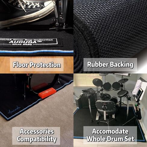 Aucuda Drum Rug 6x6.6 ft Drum Mat Outdoor, Tightly Woven Fabric Cool Drum Set Carpet with Non-Slip Grip Bottom, Electric Drum Accessories for Bedroom, Studio, Apartment, Soundproof, Black. in Kuwait