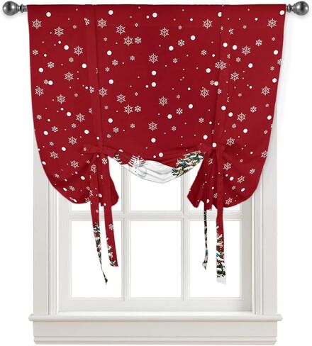 Curtains Balloon Window Shade Christmas Black and White Stripe Rustic Farmhouse Style Countryside Rod Pocket Curtain Adjustable Tie Up Short Curtains for Small Windows Kitchen,1 PCS 34 x45 inch in Saudi Arabia