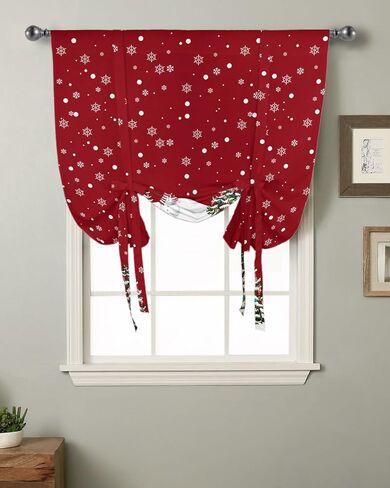Curtains Balloon Window Shade Christmas Black and White Stripe Rustic Farmhouse Style Countryside Rod Pocket Curtain Adjustable Tie Up Short Curtains for Small Windows Kitchen,1 PCS 34 x45 inch in Saudi Arabia