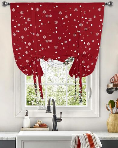 Curtains Balloon Window Shade Christmas Black and White Stripe Rustic Farmhouse Style Countryside Rod Pocket Curtain Adjustable Tie Up Short Curtains for Small Windows Kitchen,1 PCS 34 x45 inch in Saudi Arabia