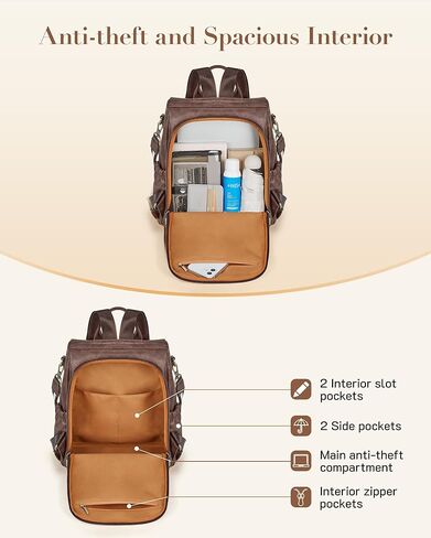 Missnine Backpack Purse for Women, PU Leather Anti-theft Backpack, Ladies Convertible Satchel Bags, Shoulder Bag, Travel Bag for Work, Trip, Brown in Kuwait