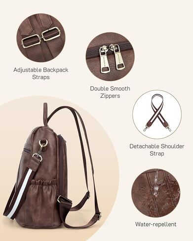 Missnine Backpack Purse for Women, PU Leather Anti-theft Backpack, Ladies Convertible Satchel Bags, Shoulder Bag, Travel Bag for Work, Trip, Brown in Kuwait