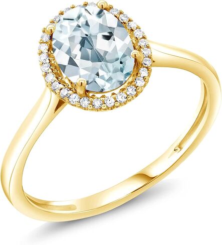 Gem Stone King 10K Yellow Gold 8X6MM Oval Gemstone Birthstone and White Diamond Halo Engagement Ring | Wedding Anniversary Promise Gold Ring For Women | Available In Size 5-10 in Saudi Arabia