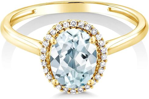 Gem Stone King 10K Yellow Gold 8X6MM Oval Gemstone Birthstone and White Diamond Halo Engagement Ring | Wedding Anniversary Promise Gold Ring For Women | Available In Size 5-10 in Saudi Arabia