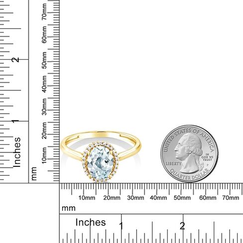 Gem Stone King 10K Yellow Gold 8X6MM Oval Gemstone Birthstone and White Diamond Halo Engagement Ring | Wedding Anniversary Promise Gold Ring For Women | Available In Size 5-10 in Saudi Arabia