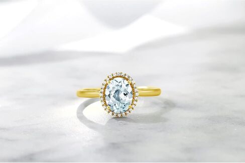Gem Stone King 10K Yellow Gold 8X6MM Oval Gemstone Birthstone and White Diamond Halo Engagement Ring | Wedding Anniversary Promise Gold Ring For Women | Available In Size 5-10 in Saudi Arabia