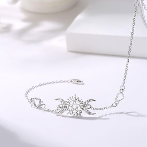 سوار آلهة القمر الثلاثي - تصميم سماوي مع مراحل قمرية - حجم قابل للتعديل - هدية مثالية لها - مجوهرات من الفضة الإسترلينية 925 للنساء عشاق القمر in Kuwait