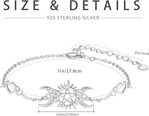 سوار آلهة القمر الثلاثي - تصميم سماوي مع مراحل قمرية - حجم قابل للتعديل - هدية مثالية لها - مجوهرات من الفضة الإسترلينية 925 للنساء عشاق القمر in Kuwait