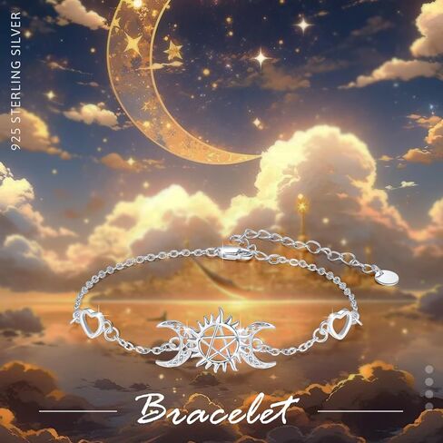 سوار آلهة القمر الثلاثي - تصميم سماوي مع مراحل قمرية - حجم قابل للتعديل - هدية مثالية لها - مجوهرات من الفضة الإسترلينية 925 للنساء عشاق القمر in Kuwait