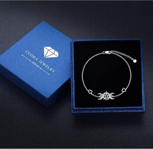 سوار آلهة القمر الثلاثي - تصميم سماوي مع مراحل قمرية - حجم قابل للتعديل - هدية مثالية لها - مجوهرات من الفضة الإسترلينية 925 للنساء عشاق القمر in Kuwait