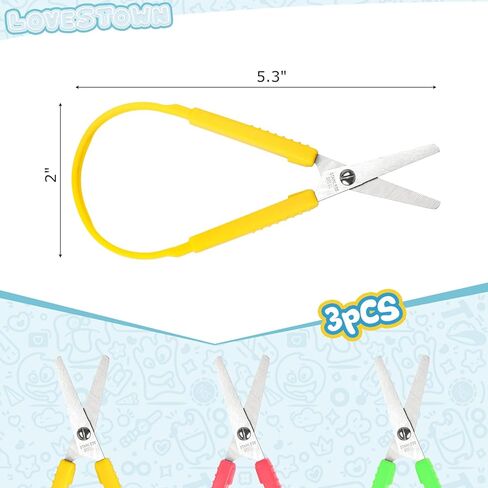 LovesTown 3 Pairs Mini Loop Scissors, Adaptive Design Scissors Colorful Grip Scissors Right and Lefty Support for Kids Special Needs in Saudi Arabia