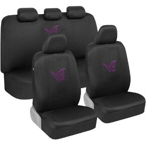 BDK Purple Butterflies Car Seat Covers for Women, Full Set with Steering Wheel Cover and Seat Belt Pads – Front and Rear Seat Covers for Cars with Matching Accessories, Fits Most Car Truck Van SUV