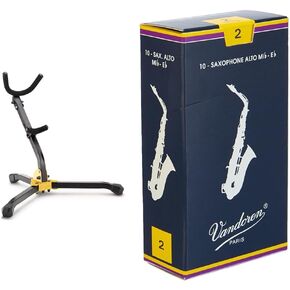 Hercules Alto/Tenor Sax Stand with Bag + Vandoren Alto Sax Reeds Strength 2 Box of 10