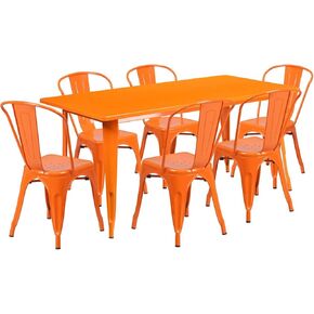 Flash Furniture Commercial Grade 31.5" x 63" Rectangular Silver Metal Indoor-Outdoor Table Set with 6 Stack Chairs