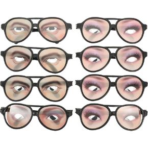 NUOBESTY Joke Glasses Halloween Funny Glasses Male Female Eye Glasses Funny Patterned Eyeglasses Fancy Party Eyewear Dress up Photo Props for Kids & Adults Halloween Party Favor 8Pcs Random Style