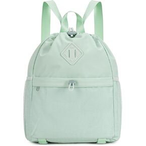 WANDF Drawstring Backpack Sports Gym Bag with Yoga Mat Strap, Water-Resistant String Backpack Cinch Bag with Mesh Pocket for Women Men (Black, Patent Pending)