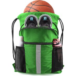BeeGreen Drawstring Backpack Bag with Shoe Compartment, X-Large Black Gym Sports String Cinch Backpack