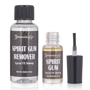 Spirit Gum Adhesive and Remover Kit - 5ml Spirit Gum + 30ml SFX Makeup Remover Set, Professional Prosthetic Make Up Glue for Halloween,Stage, Cosplay,Special FX Costume