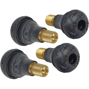 AlveyTech Straight Valve Stem Pack - Black Rubber/Brass Snap-on Replacement Schrader Stems for Tubeless Tires or Tire, Metal Wheel Rim Holes, ATV, Lawn Mower Standard Hand Truck, 4 pcs Valves Set