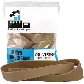 Rubber Band Depot Thick Rubber Bands - 7'' x 5/8'', Bands, Size #107, Approximately 10 Per Bag, Band Measurements: 5/8'' 1/4 Pound Bag, RBD-107-1/4Lb