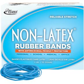 Alliance Rubber 42199#19 Non-Latex Antimicrobial Rubber Bands, 1/4 lb Box Contains Approx. 360 Bands (3 1/2" x 1/16", Cyan Blue)