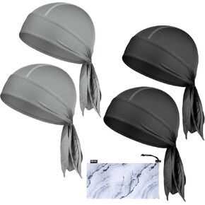 Cosmos 4 Pcs Cooling Skull Cap Cooling Helmet Liner Sweat Head Wrap Bandana Sweat Wicking Cap for Bike Cycling Motorcycle Outdoor Sports Workout, Fits 18 - 22 in Circumference, with Marble Pattern Bag