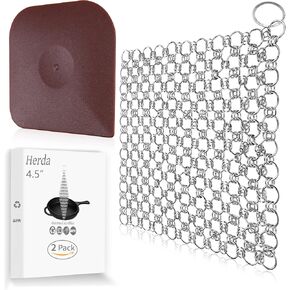 2Pack Cast Iron Scrubber Stainless Steel Chain Mail Scrubber, Cast Iron Cleaner Chainmail Scrubber for Dutch Oven Carbon Steel Wok Grill Pan, Chain Scrubber Cast Iron Cleaning Tool