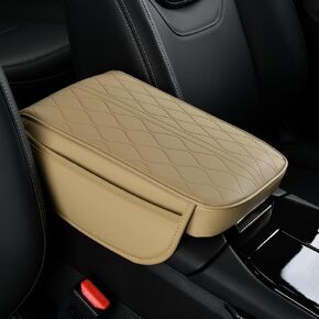 Black Leather Center Console Pad Car Armrest Cushion with Side Pocket- Car Arm Rest Covering Vehicle Memory Foam Armrest Box Cover for Car SUV Truck, Doudou Style, (L)