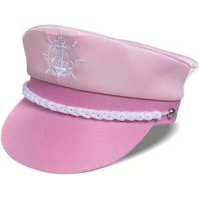 Pink Captain's Hat for Women, Yacht Military Hats Boat Skipper Ship Sailor Captain Halloween Costume Hat Adjustable Cap Navy Marine Sea Cap Navy Costume for Adult