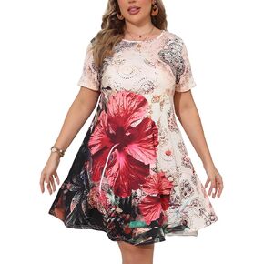 HBEYYTO Women's Plus Size Short Sleeve Loose Dress Casual Swing T Shirt Dresses with Pockets (XL-5XL)
