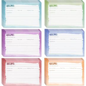 Juvale 60-Pack 4x6 Recipe Cards Double Sided, Colored Recipe Index Cards for Cooking and Kitchen Organization, Restaurants, Cafes, Diners, Watercolor Design, Bulk Pack