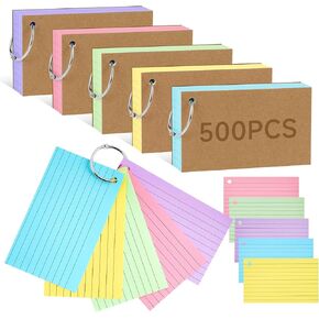 500 قطعة من بطاقات الفهرسة، بطاقات فلاش ملونة مقاس 3 × 5 بوصات مع حلقات، بطاقات ملاحظات مبطنة على كلا الجانبين، بطاقات ملاحظات متينة للدراسة والتعلم والذاكرة واللوازم المدرسية والمكتبية in Kuwait