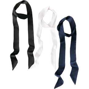 3 Pieces Solid Color Long Neckerchief Pure Skinny Scarf Necktie Handbag Wrap Handle Satin Belt Gift