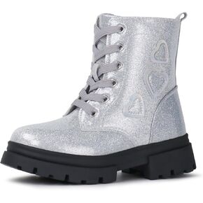 Tobfis Kids Girls Fashion Shiny Combat Work Boots Side Zipper Ankle Boots(Toddler/Little Kid/Big Kid)