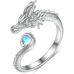 Dragon Ring 925 Sterling Silver Moonstone Dragon Rings Chinese Dragon Jewelry Gifts for Women Men
