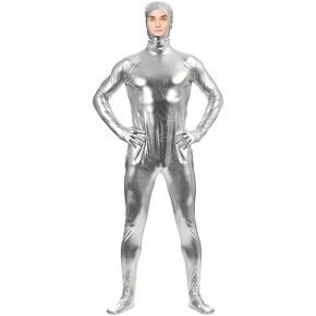 Men's and Women's Shiny Spandex Open Face Metallic Zentai Bodysuit