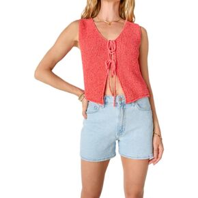 سترة نسائية ذات ربطة عنق أمامية من الكروشيه Y2k بدون أكمام، ملابس خروج عصرية in Kuwait