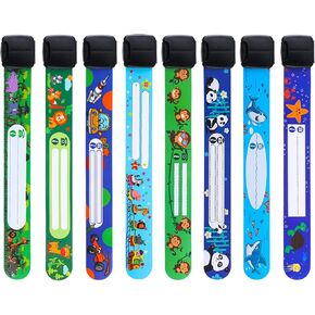 8 Pieces Safety ID Wristband Reusable Identification Bracelet Adjustable Waterproof ID Bands, 8 Styles