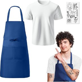 3 Pcs Halloween Bear Chef Costume Set Blue Apron Shirt and Temporary Tattoos for Halloween Cosplay Accessory