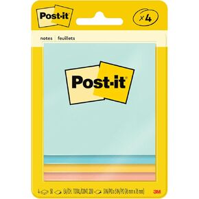 Post-it Notes, 3 in x 3 in, 4 Sticky Note Pads, 50 Sheets per Pad, Beachside Café Collection, School Supplies and Office Products