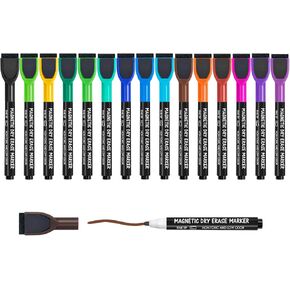 maxtek Magnetic Dry Erase Markers, 16 Colors Fine Tip Whiteboard Markers with Eraser, Low Odor Thin Markers for School Office Home