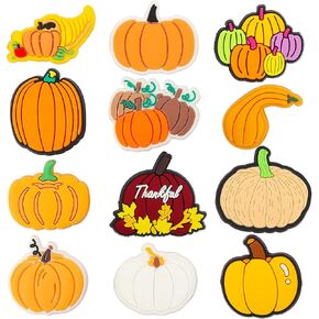 Fall Pumpkin Shoe Decoration Charms, 12Pcs Pumpkin Charms for Shoes Wristband Decoration, PVC Pumpkin Shoe Charm Accessories for Autumn Thanksgiving Halloween Party Supplies Gifts