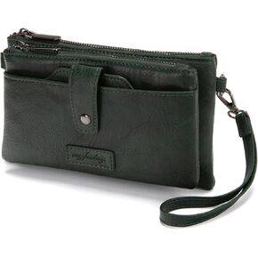 myfriday Womens Vintage Vegan Leather Wristlet Clutch Purse with Zip Around 2 Strap & Detchable Card Holder