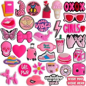 Shoe Charms for Girls Women: 35 Pack Pink Cute Cartoon Aesthetic Shoe Decoration Charms, Shoe Charm, Charms for Shoes Bracelet Wristband Clog Sandals Birthday Party Favors Gifts Teens Kids Adults