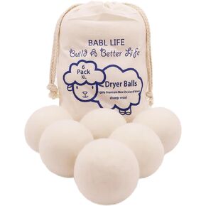 Upgraded Version(Made of The Latest Shearing)-Wool Dryer Balls-Pack of 6 XL,Premium Reusable New Zealand Natural Fabric Softener,Saves Drying Time, Handmade Dryer Balls