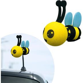 Bee Car Antenna Toppers, Automotive Roof Lovely Face Bumble Bee Antenna Balls Stickers Decor, EVA Funny Cute Honey Bee Antenna Hat for Vehicles, Universal Car Accessories (Blue, Blink)