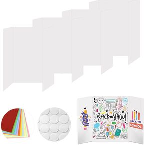 4PCS Medium Trifold Poster Boards 26x16.5 inches，White Corrugated Presentation Boards with Double Sided Tapes and Cardboard for Presentations,Projects,Booths,Science Fairs,as Well as Offices
