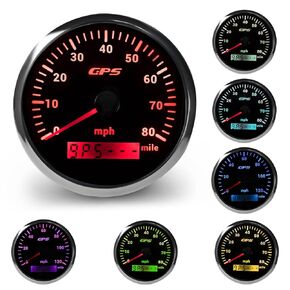 WATERWICH Speedometer Odometer GPS Gauge Meter Kit 7 Colors 3.34inch 85mm Odometer Speed Gauge 0-80MPH DC12V 24V for Car Truck Vehicle Automotive Boat Marine